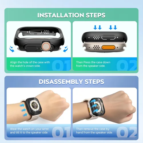 Vista 7 de Misxi - Juego de 2 fundas rígidas de policarbonato con vidrio templado integrado Compatible con Apple Watch Ultra 3 (2025) / Ultra 2 / Ultra