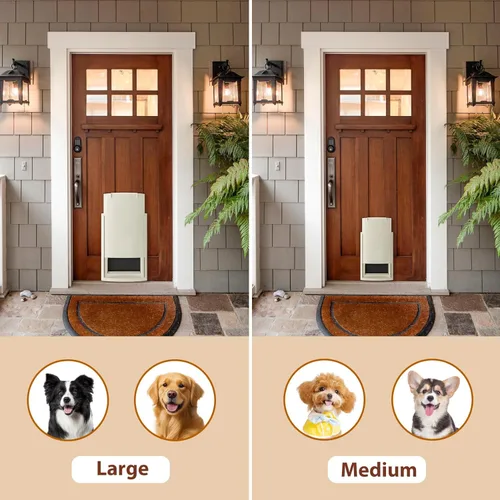Vista 7 de mestyl Puerta para perro para pared, puerta de mascotas, puerta para perro con túnel telescópico, solapas magnéticas dobles y paneles de bloqueo