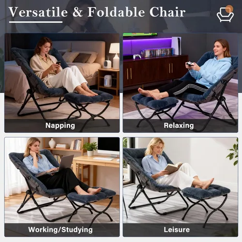 Vista 83 de Silla platillo, cómodas sillas de dormitorio, silla plegable de piel sintética de gran tamaño, silla plegable con marco de metal para sala de estar