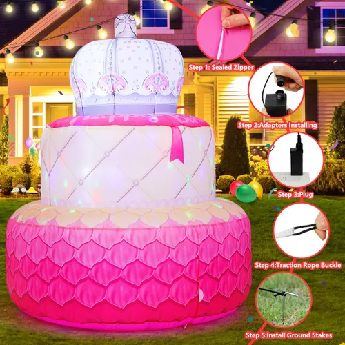 Vista 4 de COMIN Decoración inflable de cumpleaños de 5.5 pies para decoración de interiores con luces LED integradas, suministros de fiesta para patio al aire