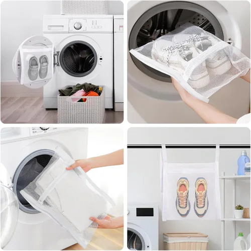 Vista 6 de Bolsa para lavadora de zapatos, bolsa de lavandería para lavadora y secadora, incluye bolsa de red seca, cremallera reutilizable y duradera con Gris