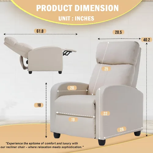 Vista 2 de PayLessHere Silla reclinable individual, sofá reclinable para teatro en casa con soporte lumbar y respaldo acolchado para sala de estar y dormitorio
