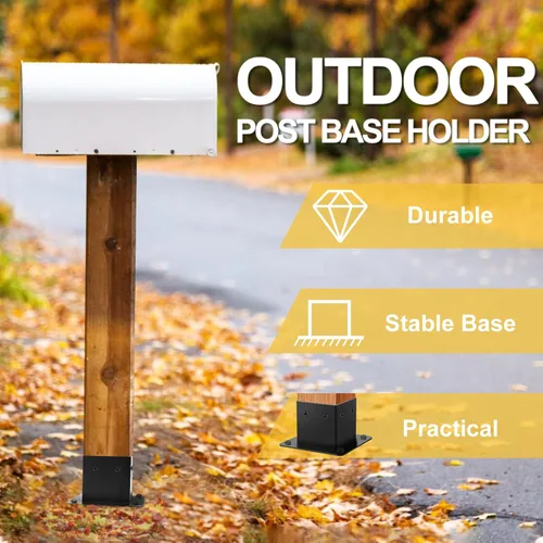 Vista 5 de Base de poste de 4 x 4, 4 soportes de poste (tamaño interior de 3.5 x 3.5 pulgadas), anclaje de acero resistente con recubrimiento en polvo negro