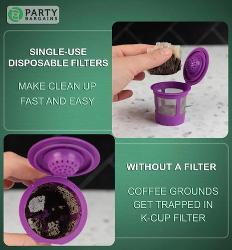 Vista 7 de PARTY BARGAINS 300 revestimientos compactos de filtro de café blanco, desechables, compatibles con cafeteras Keurig y cápsulas reutilizables K-Cup