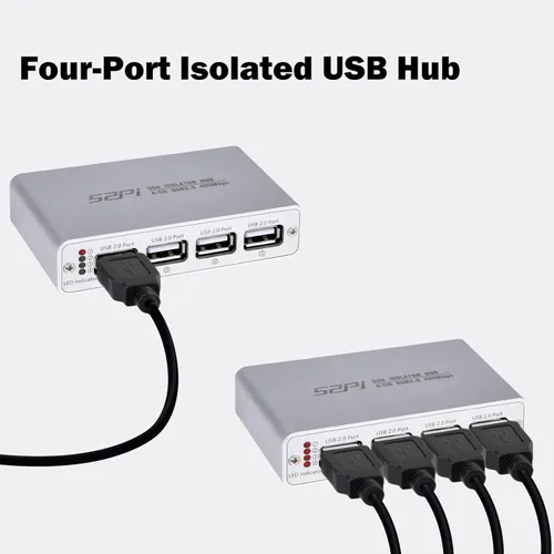 Vista 4 de GeeekPi Aislador digital USB con chip ADuM3165, 4 puertos USB 2.0, 480 Mbps de alta velocidad, chip ADuM3165 de grado industrial, protección RMS