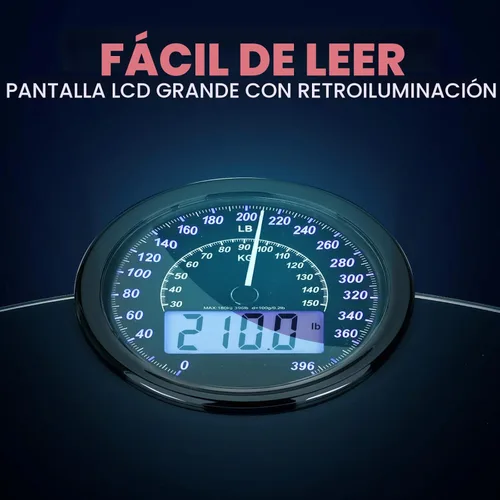 Vista 4 de Adamson Báscula Híbrida 2 en 1 Analógica y Digital para Peso Corporal hasta 400 libras - Vidrio Templado Grueso - Pantalla Extra Grande - Báscula