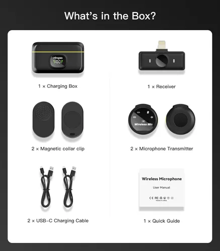 Vista 8 de Hingso Micrófono Lavalier inalámbrico para iPhone, Android, 48 khz, batería de 50 horas, cancelación de ruido, micrófono magnético para iPhone