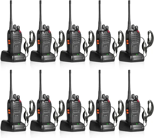 pxton 666S - Paquete de 10 walkie talkies para adultos de largo alcance recargable con auriculares y batería de iones de litio, radio bidireccional