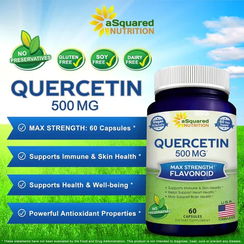 Vista 3 de aSquared Nutrition - Suplemento de Quercetina 500 mg – 60 Cápsulas – Píldoras de Polvo Complejo de Quercetina Dihidrato para Apoyar la Respuesta