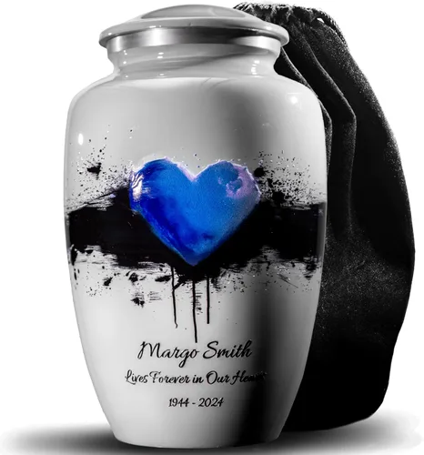 Urna conmemorativa de corazón azul para cenizas humanas – Homenaje de cremación personalizado, fabricada en Estados Unidos, urna funeraria grande