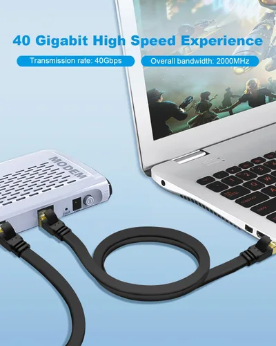 Vista 2 de CAT8 Cable de Ethernet, alta velocidad, 40 Gbps, 2000 MHz, SFTP, cable de Internet de red LAN con conector RJ45 chapado en oro para router, módem