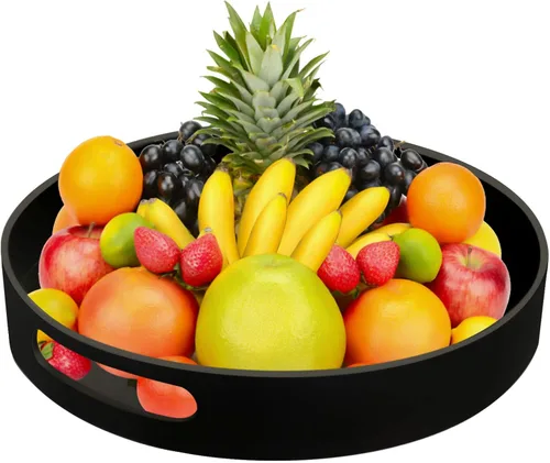 Bandeja de acrílico, bandeja negra para servir con asas, bandeja decorativa redonda para tocador, otomana, baño, cocina, comedor, mesa de café Negro