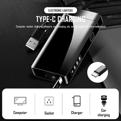 Vista 3 de SKRFIRE Encendedor de arco de plasma de alta potencia - Encendedor eléctrico recargable por USB a prueba de viento con linterna multimodo, pantalla