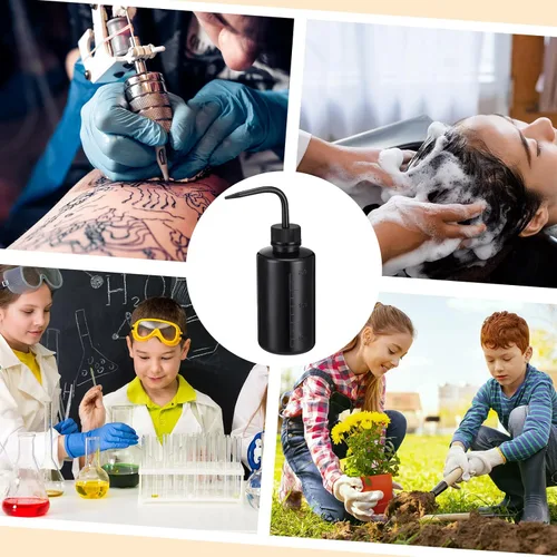 Vista 7 de Zubebe 18 botellas de agua de 8.5 fl oz para lavado de tatuajes, botellas de agua de plástico a granel con etiquetas de escala de boca estrecha