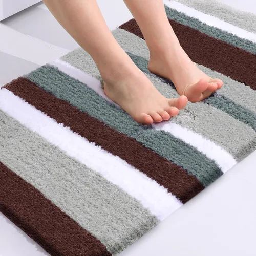 Vista 18 de Buganda - Alfombras de baño de microfibra con rayas, extra gruesas, suaves y peludas, absorbentes, lavables a máquina, para baño, bañera y ducha