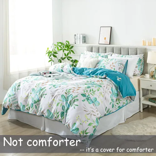 Vista 26 de FADFAY Juego de funda de edredón floral 100% algodón a rayas verdes y beige, ropa de cama de flores desgastadas con diseño de ramas botánicas