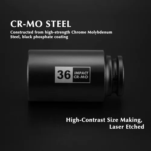 Vista 4 de EMENTOL Juego de llaves de impacto de tuerca de eje profundo de 1/2 pulgada, CR-MO, 12 puntos, métricos, juego de llaves de impacto profundas-29,30