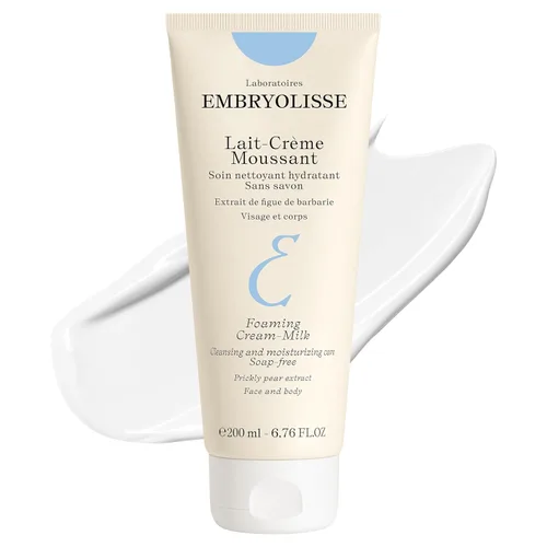 Embryolisse Leche en crema espumosa. Limpiador hidratante para rostro y cuerpo, sin jabón, fórmula vegana, 6.76 onzas líquidas