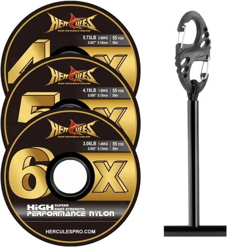 Vista 25 de HERCULES Tippet de pesca con mosca, paquete de 3 con soporte para volquetas, 55 yardas