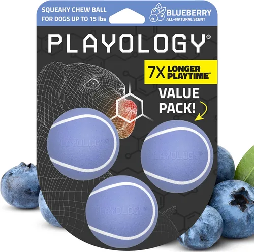 Vista 16 de Juguetes Playology para perros Bola chirriante para masticar - Bola de búsqueda flotante duradera y elástica para perros Juguete mediano