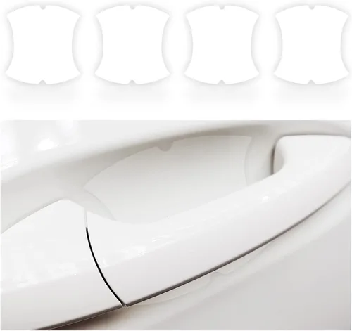 Vista 11 de Kewucn 4 calcomanías para manija de puerta de automóvil, películas protectoras de fibra de carbono para manija lateral de puerta, protector Negro