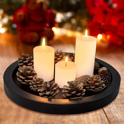 Vista 4 de Bandeja decorativa redonda para mesa de café, mesa de comedor, encimera, pequeñas bandejas de servir de madera, decoración de cocina de granja