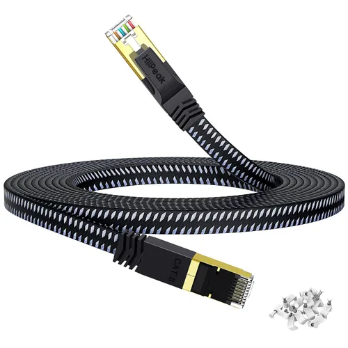 Vista 9 de HiiPeak Cable Ethernet Cat 8 de 3 pies, cable de Internet trenzado plano de nailon, cable LAN de red de alta velocidad de 40 Gbps, cable RJ45