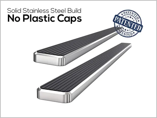 Vista 4 de APS (Acero inoxidable 304 pulido de 5 pulgadas de rueda a rueda) Plataformas de Apoyo Estribos Barras Nerf Escalones Laterales Compatibles con Ford