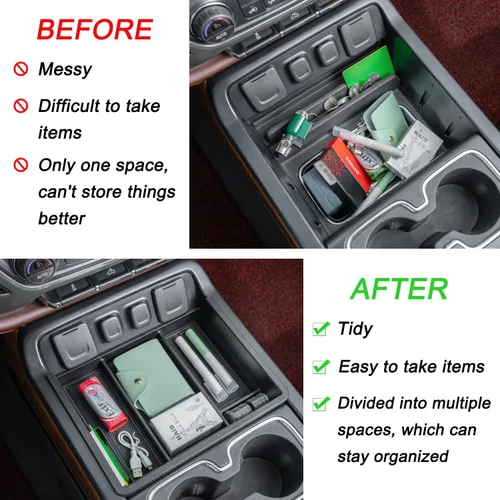 Vista 4 de PIMCAR Bandeja organizadora de consola central para modelos Chevy Silverado GMC Sierra 1500 2014-2018 y 2015-2019 2500HD/3500HD - Accesorios