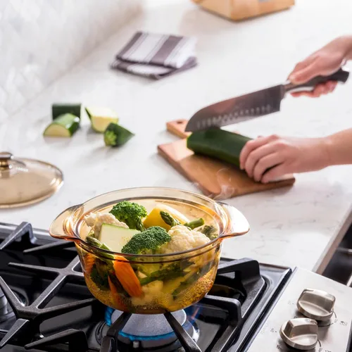Vista 4 de Visions - Cazuela de cocina Flair de vidrio Pyroceram (1,6 L, tapa de vidrio), color marrón