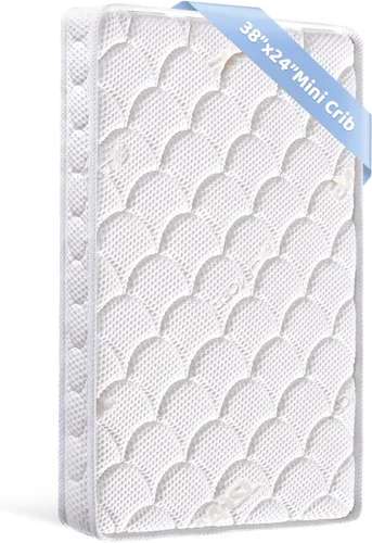 Colchón mini para cuna, 38 x 24 x 4 pulgadas, doble cara con soporte firme y espuma cómoda, transpirable, silencioso e inodoro, se adapta a la