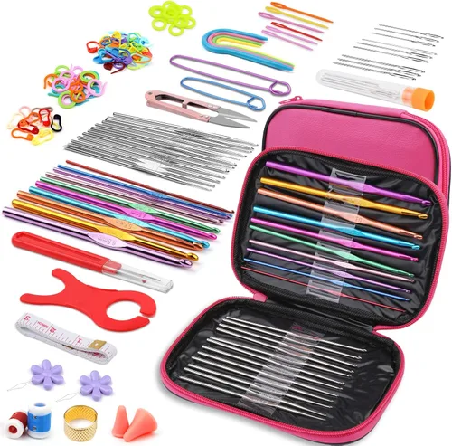 Vista 20 de IMZAY Juego de 54 piezas de agujas de crochet, kit de ganchos de crochet con estuche de almacenamiento, agujas ergonómicas para tejer de punta romo
