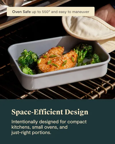 Vista 5 de Caraway Molde rectangular pequeño antiadherente de 9" x 6.5", no tóxico, sin PTFE ni PFOA, núcleo de acero aluminizado, bandeja para hornear