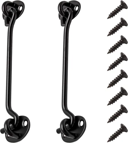 Vista 8 de Gancho de acero inoxidable negro de 8 pulgadas para puerta de granero y pestillo de ojo, gancho de puerta de privacidad para cabina, cobertizo