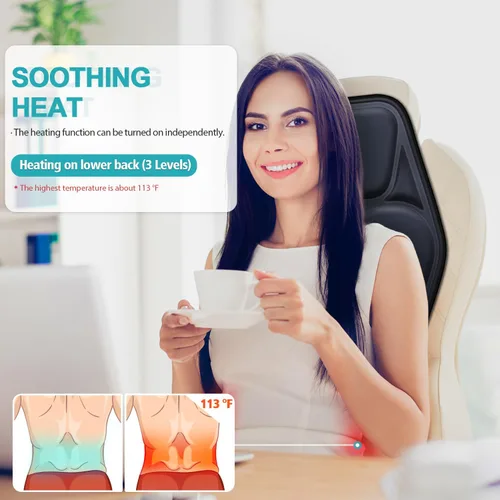 Vista 4 de Cojín de asiento de masaje con calor 9 estilo de masaje función de apoyo lumbar, alivio de fatiga y estrés, almohadilla para silla de masaje