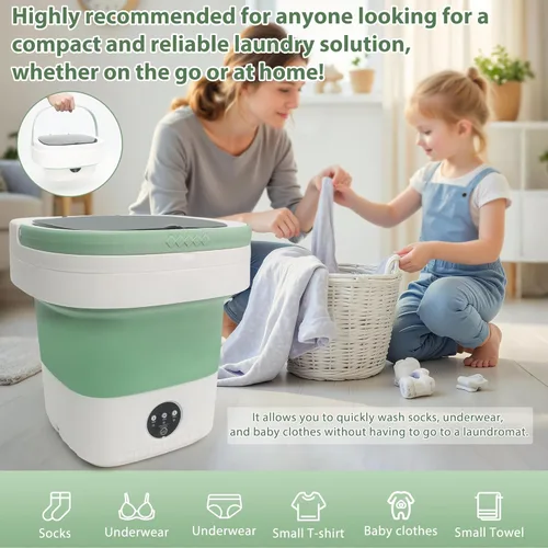 Vista 7 de Lavadora portátil de 17 litros, mini lavadora plegable con secadora giratoria, 3 modos de limpieza para ropa de bebé, ropa interior y calcetines
