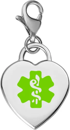 Vista 17 de Divoti Encanto de alerta médica con corazón 316L, grabado con láser, grabado con láser, con cierre de langosta con grabado gratuito