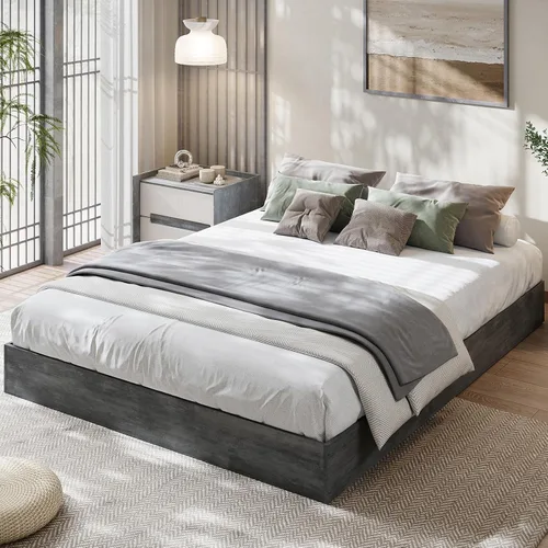 Vista 16 de Garvee Marco de cama individual, cama de plataforma de madera con diseño estriado Base de cama de perfil bajo, base de cama minimalista sin ruido