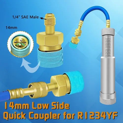 Vista 6 de Kit de prevención de reflujo del inyector de aceite de tinte AC, inyector de aceite de tinte HVAC con acoplador rápido a presión R134A, acoplador