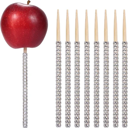 Quotidian - Palitos de manzana de bambú con purpurina de 24 quilates de 6 pulgadas para recuerdos de boda, pasteles, chocolate, caramelo, manzana,