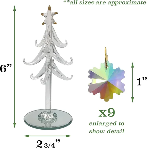 Vista 4 de Árbol de Navidad de mesa con estrella recortada dorada, 9 adornos de copo de nieve iridiscentes extraíbles, ideal para manualidades, base de espejo