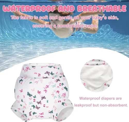 Vista 34 de BIG ELEPHANT Pañales de natación para bebé, 3 piezas, reutilizables, ajustables, lavables, impermeables, para niños y niñas, de 6 meses a 5 años