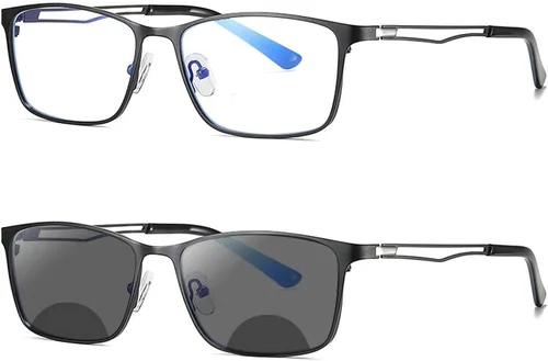 Lentes de lectura bifocales fotocromáticos de transición para hombres y mujeres, lentes de sol cuadrados transparentes con protección UV 0 ~ +4 Negro