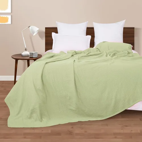 Vista 4 de BOUTIQUO - Cobija de cama 100% algodón, cobija térmica transpirable tamaño King, suave cobija de punto panal 90"x102", cobija de cama de algodón