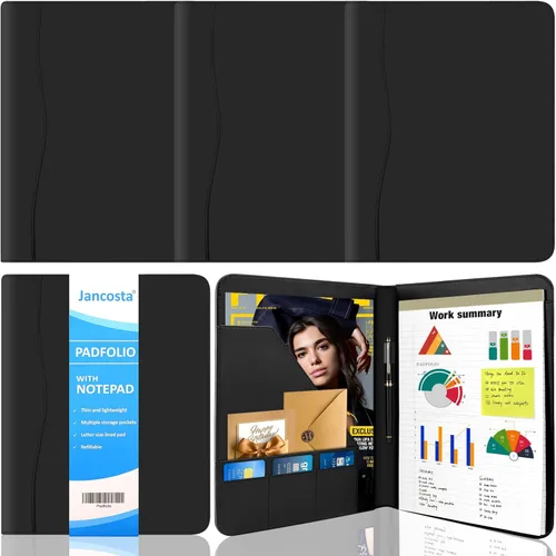 Vista 9 de Portafolio padfolio Jancosta de negocios tamaño carta con bloc de notas rellenables, Negro