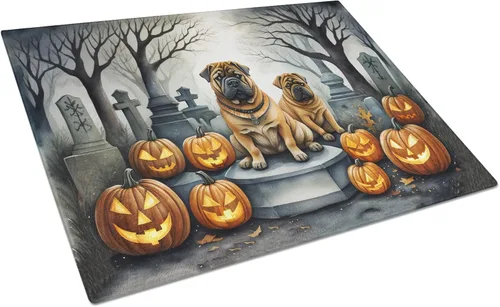 Vista 48 de Caroline's Treasures DAC2001LCB Affenpinscher - Tabla de cortar de vidrio de Halloween espeluznante, grande, decorativa, de vidrio templado, tabla