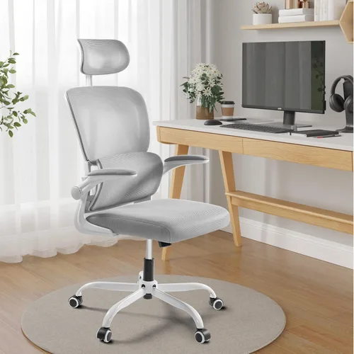 Vista 7 de JUMMICO Silla de oficina ergonómica, silla de escritorio con respaldo alto con reposacabezas ajustables y brazos abatibles, silla de computadora