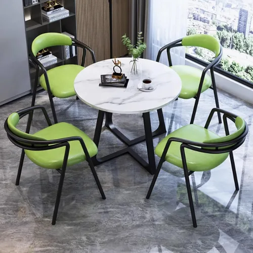 Vista 13 de YVYKFZD Round Kitchen Dining Table Set, Office Reception Room Club Table and Chairs Combination, Simple Conference Table Coffee Table, Small Dark