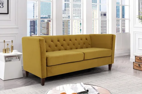 Vista 49 de Muebles modernos clásicos capitoné de tres plazas tapizados de tela de terciopelo para habitación, cómodos sofás de oficina, mini sofás, asiento