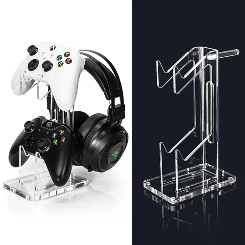 Vista 16 de OAPRIRE Headset and Controller Stand, Space-Saving 2 Tier Game Controller Holder, Acrylic Controller and Headset Stand for Desktop, Universal Design